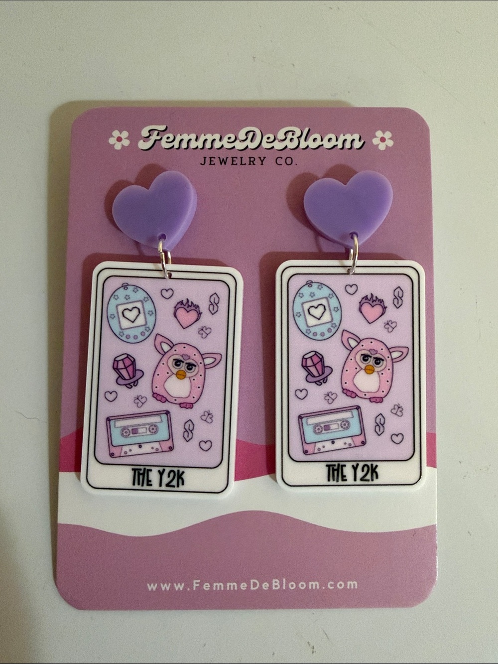 Purple Heart Y2K Cute Furbie Dangle Earrings